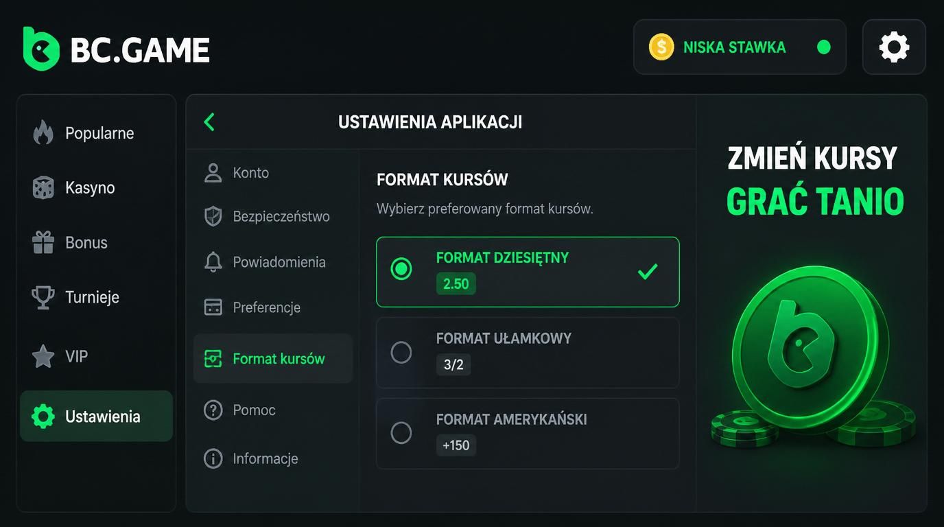 Widok ustawień formatu kursów, opcja wybierania formatu dziesiętnego