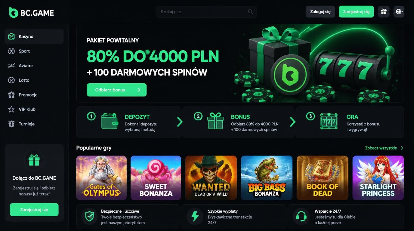 Grafika przedstawiająca ekran powitalnego bonusu, depozyt i spiny