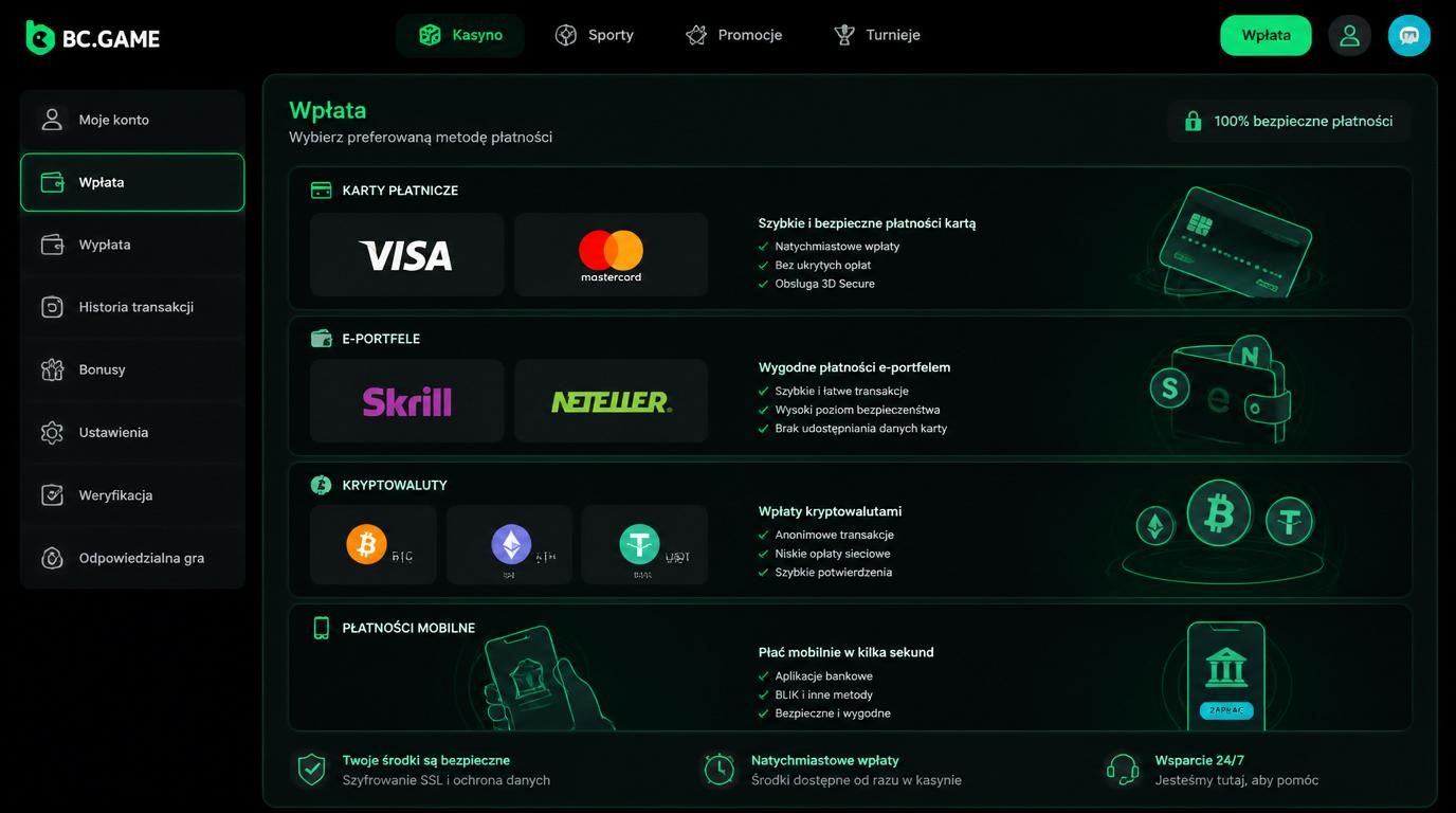 Ikony różnych metod płatności: karty, e-portfele, krypto, płatność mobilna